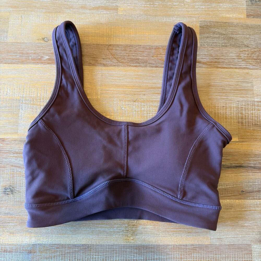 Wilo The Label Womens S Base Ribbed Scoop Neck Sports Bra Plum Purple Crop Top